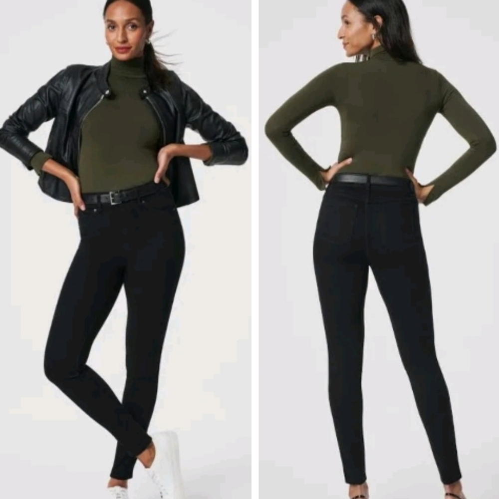 SPANX Ankle Skinny Black Jeans Slimming Shaping Pull On Size M